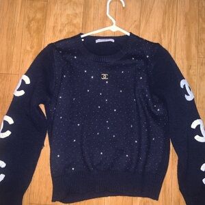 CHANEL Navy Blue Sweater with White Accents